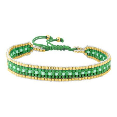 PULSERA CORDÓN ALGODÓN PLAQUÉ VERDE ACERO