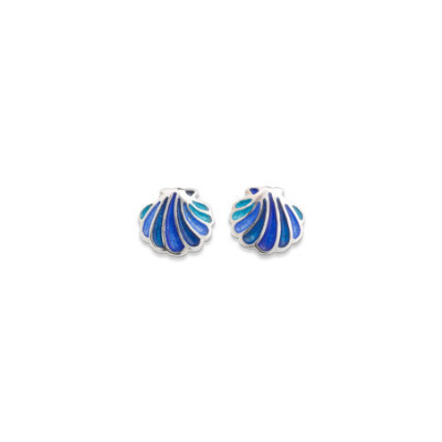 Pendientes Plata Concha Pequeño Esmalte Azul - Montero Joyeros
