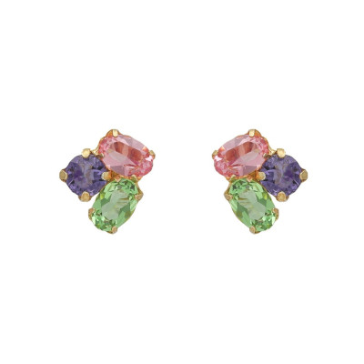 Pendientes botón God Morgen con cristal multicolor en Plata baño Oro