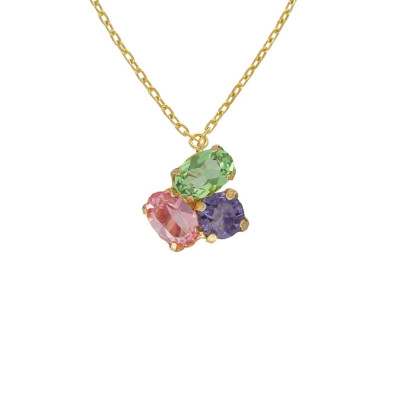 Collar corto God Morgen con cristal multicolor en Plata baño Oro