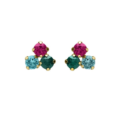 Pendientes botón Azure con cristal multicolor en Plata baño Oro