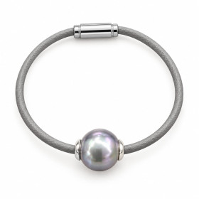 Pulsera Cuero Perla Gris Majorica