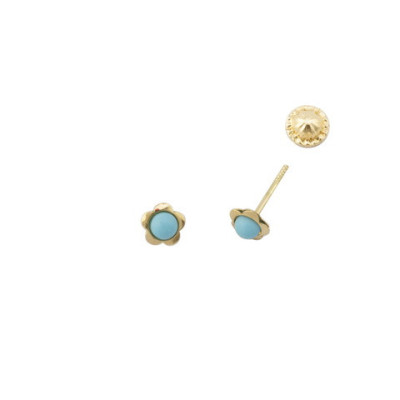 Pendientes Oro 18 Kts.Flor Brillo Turquesa 3mm.