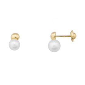 PENDIENTES ORO MEDIA BOLA 4MM+PERLA 5,5MM.