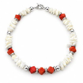 Collar Nacar, Coral esponja  y Plata