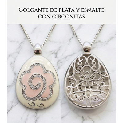 Colgante Plata Esmalte Flor Circonitas