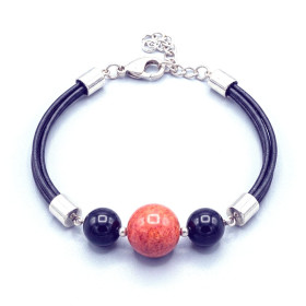 Pulsera Cuero, Plata y Piedras