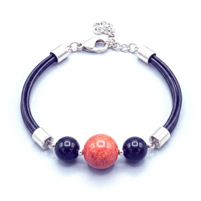 Pulsera Cuero, Plata y Piedras