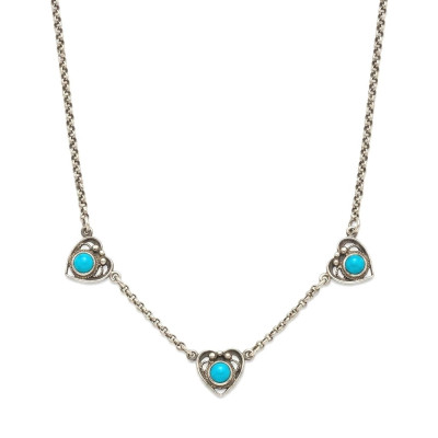 Collar Plata Corazones Turquesa