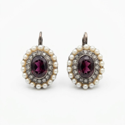 Pendientes Plata Cobriza Grantate y Perlitas