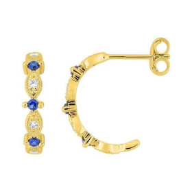 Pendientes Oro Aro Diamante 0.06CT GH-P1 y Zafiro Azul