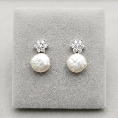Pendientes Plata con Perla Natural Barroca y Circonitas