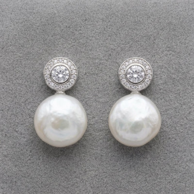 Pendientes Plata con Perla Natural Barroca y Circonitas