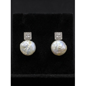Pendientes Plata con Perla Natural Barroca y Circonitas