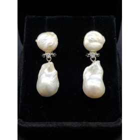 Pendientes Plata con Perla Natural Barroca y Circonita