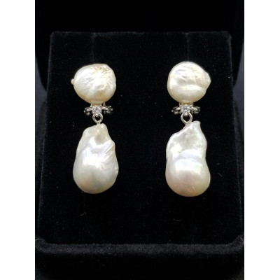 Pendientes Plata con Perla Natural Barroca y Circonita