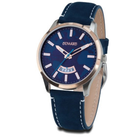 Reloj Duward Hombre D85437.85 Acero Bisel Dorado Esfera Azul Correa Negra